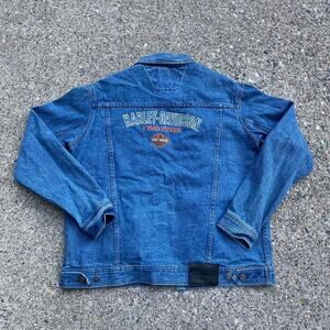 Vintage Y2K Harley Davidson V-Twin Power Embroidered Denim Jacket